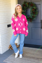 Load image into Gallery viewer, All For Love Fuchsia Daisy Print Button Down Knit Cardigan
