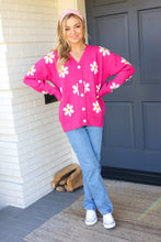 Load image into Gallery viewer, All For Love Fuchsia Daisy Print Button Down Knit Cardigan
