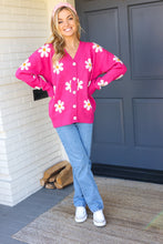 Load image into Gallery viewer, All For Love Fuchsia Daisy Print Button Down Knit Cardigan
