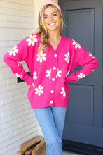 Load image into Gallery viewer, All For Love Fuchsia Daisy Print Button Down Knit Cardigan
