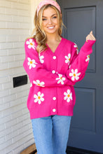 Load image into Gallery viewer, All For Love Fuchsia Daisy Print Button Down Knit Cardigan
