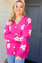 Load image into Gallery viewer, All For Love Fuchsia Daisy Print Button Down Knit Cardigan
