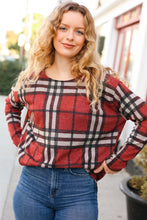 Load image into Gallery viewer, Perfectly You Red Plaid Boat Neck Long Sleeve Top
