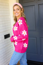 Load image into Gallery viewer, All For Love Fuchsia Daisy Print Button Down Knit Cardigan
