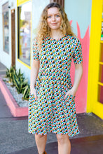 Load image into Gallery viewer, Mint &amp; Pink Fit &amp; Flare Geometric Short Sleeve Midi Dress
