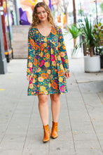 Load image into Gallery viewer, All About It Teal Vibrant Floral Pocketed Dress
