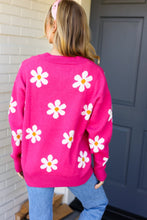 Load image into Gallery viewer, All For Love Fuchsia Daisy Print Button Down Knit Cardigan
