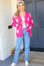 Load image into Gallery viewer, All For Love Fuchsia Daisy Print Button Down Knit Cardigan
