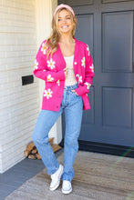 Load image into Gallery viewer, All For Love Fuchsia Daisy Print Button Down Knit Cardigan
