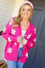 Load image into Gallery viewer, All For Love Fuchsia Daisy Print Button Down Knit Cardigan
