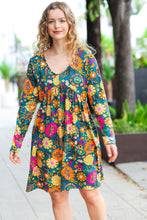 Load image into Gallery viewer, All About It Teal Vibrant Floral Pocketed Dress
