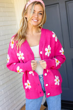 Load image into Gallery viewer, All For Love Fuchsia Daisy Print Button Down Knit Cardigan
