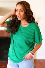 Load image into Gallery viewer, Be Your Best Green Cable Knit Dolman Short Sleeve Sweater Top
