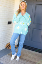 Load image into Gallery viewer, All For Love Mint Daisy Print Button Down Knit Cardigan
