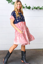 Load image into Gallery viewer, American Flag Yoke Tiered Color Block Swing Dress
