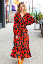 Load image into Gallery viewer, It&#39;s A Match Black &amp; Rust Floral Surplice Maxi Dress
