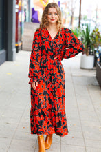 Load image into Gallery viewer, It&#39;s A Match Black &amp; Rust Floral Surplice Maxi Dress
