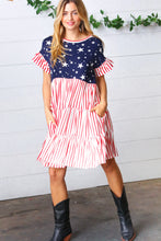 Load image into Gallery viewer, American Flag Yoke Tiered Color Block Swing Dress
