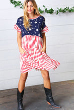 Load image into Gallery viewer, American Flag Yoke Tiered Color Block Swing Dress
