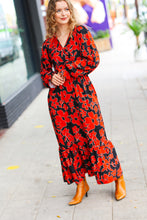 Load image into Gallery viewer, It&#39;s A Match Black &amp; Rust Floral Surplice Maxi Dress
