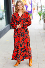 Load image into Gallery viewer, It&#39;s A Match Black &amp; Rust Floral Surplice Maxi Dress
