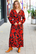 Load image into Gallery viewer, It&#39;s A Match Black &amp; Rust Floral Surplice Maxi Dress
