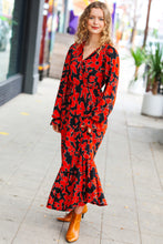 Load image into Gallery viewer, It&#39;s A Match Black &amp; Rust Floral Surplice Maxi Dress
