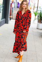 Load image into Gallery viewer, It&#39;s A Match Black &amp; Rust Floral Surplice Maxi Dress
