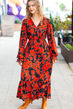 Load image into Gallery viewer, It&#39;s A Match Black &amp; Rust Floral Surplice Maxi Dress
