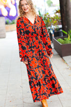 Load image into Gallery viewer, It&#39;s A Match Black &amp; Rust Floral Surplice Maxi Dress
