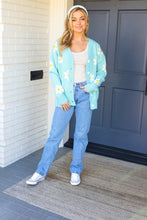 Load image into Gallery viewer, All For Love Mint Daisy Print Button Down Knit Cardigan
