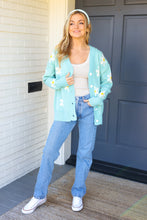 Load image into Gallery viewer, All For Love Mint Daisy Print Button Down Knit Cardigan
