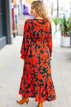 Load image into Gallery viewer, It&#39;s A Match Black &amp; Rust Floral Surplice Maxi Dress
