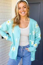 Load image into Gallery viewer, All For Love Mint Daisy Print Button Down Knit Cardigan
