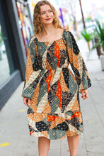 Load image into Gallery viewer, Feeling Bold Taupe &amp; Chocolate Boho Patchwork Midi Dress
