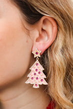 Load image into Gallery viewer, Blush Christmas Tree Rhinestone Metal Dangle Earring
