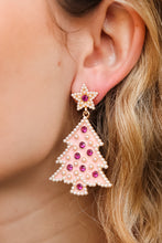 Load image into Gallery viewer, Blush Christmas Tree Rhinestone Metal Dangle Earring
