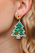 Load image into Gallery viewer, Green Christmas Tree Rhinestone Metal Dangle Earring
