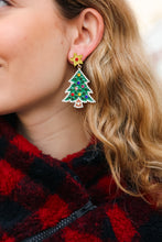 Load image into Gallery viewer, Green Christmas Tree Rhinestone Metal Dangle Earring
