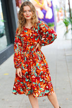 Load image into Gallery viewer, Date Night Ready Burgundy Rust/Jade Floral Print Midi Dress
