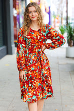 Load image into Gallery viewer, Date Night Ready Burgundy Rust/Jade Floral Print Midi Dress
