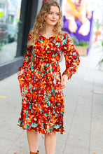 Load image into Gallery viewer, Date Night Ready Burgundy Rust/Jade Floral Print Midi Dress
