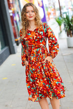 Load image into Gallery viewer, Date Night Ready Burgundy Rust/Jade Floral Print Midi Dress
