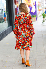 Load image into Gallery viewer, Date Night Ready Burgundy Rust/Jade Floral Print Midi Dress
