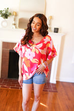Load image into Gallery viewer, Tropical Vibes Peach Floral Dolman Ruffle Frill Sleeve Blouse
