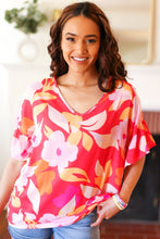 Load image into Gallery viewer, Tropical Vibes Peach Floral Dolman Ruffle Frill Sleeve Blouse
