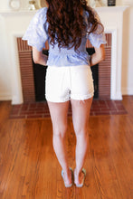 Load image into Gallery viewer, Easy Living White High Rise Cuffed Raw Hem Distressed Shorts
