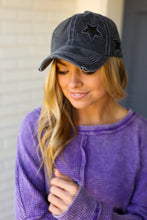 Load image into Gallery viewer, Charcoal Glitter Star Distressed Baseball Cap
