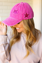 Load image into Gallery viewer, Fuchsia Glitter Star Distressed Baseball Cap
