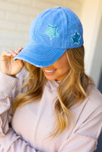 Load image into Gallery viewer, Blue Glitter Star Distressed Baseball Cap
